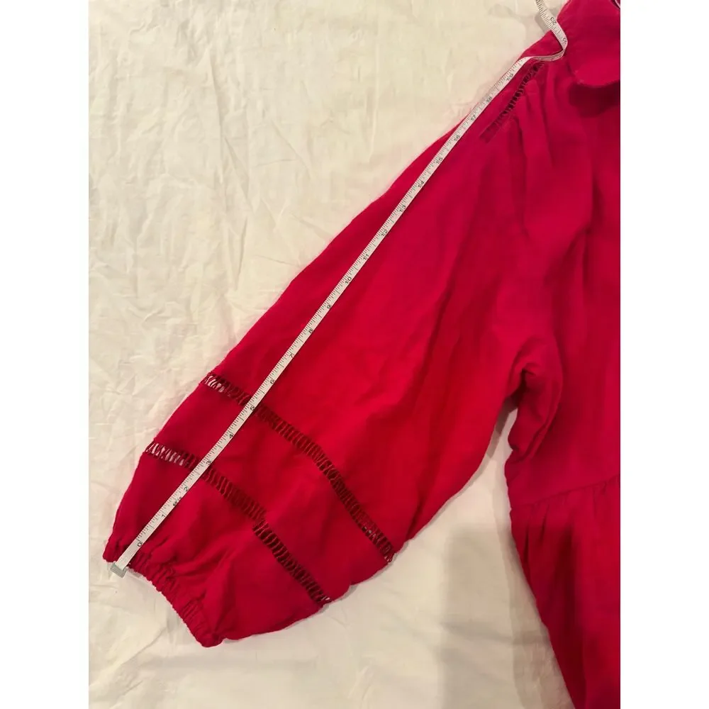 Anthropologie Maeve Bettina Tiered Mini Shirt Dress Linen 1X Hot Pink Raspberry - Picture 11 of 16